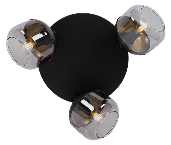 Design spotlámpa fekete arannyal és füstüveggel 3-lámpás kerek - Kyan