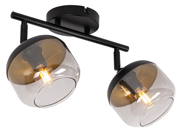 Design mennyezeti spotlámpa fekete arannyal és füstüveggel 2-lámpás - Kyan