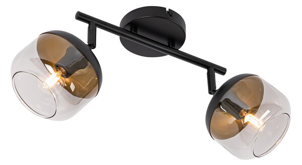 Design mennyezeti spotlámpa fekete arannyal és füstüveggel 2-lámpás - Kyan