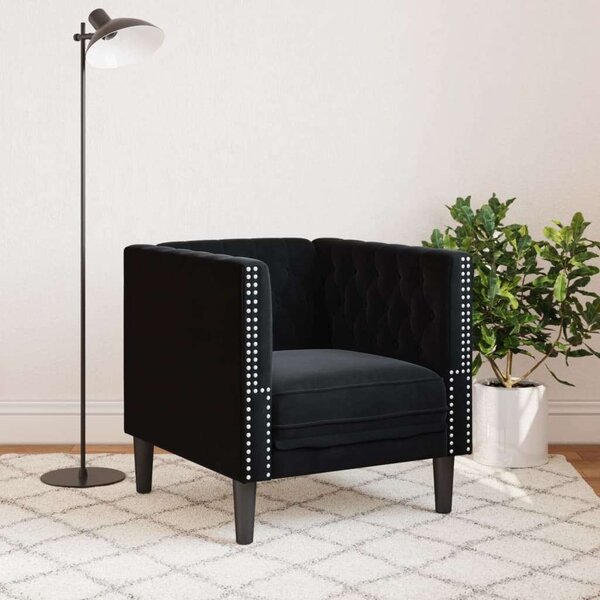 VidaXL fekete bársony Chesterfield kanapéfotel