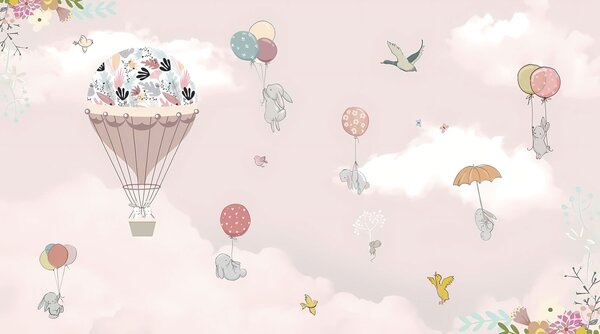 Fotótapéta Hőlégballon madarakkal és állatokkal, Gyerekszoba fotótapéta, Népszerű fotótapéta, u94138 - Tapeko.hu