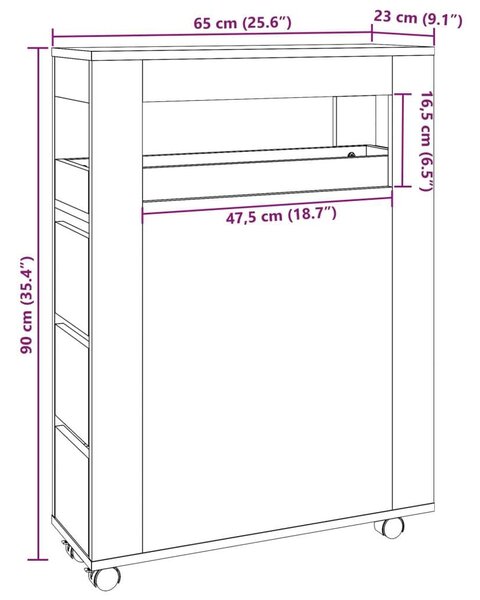 VidaXL Fürdőszobaszekrény - Fa - Keskeny - 65x23x90 cm