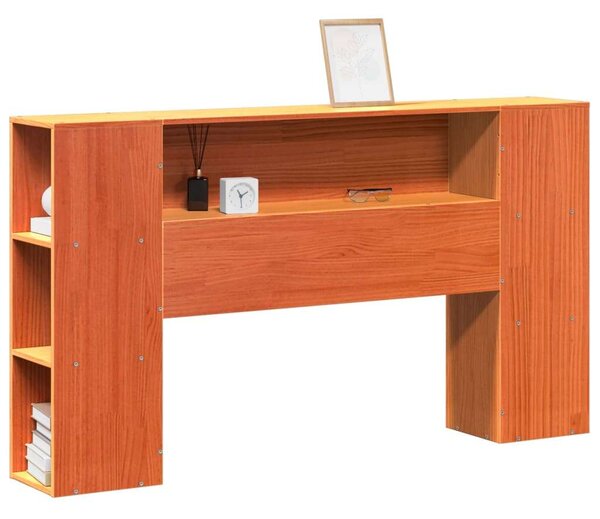 VidaXL viaszbarna tömör fenyőfa fejtámla tárolóval 135 cm