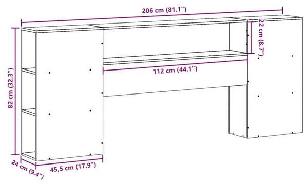VidaXL Fenyőfa Fejtámla Tárolóval 200 cm