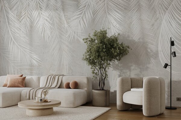 Fotótapéta Fehér levelek szürke felületen, Leveles fotótapéta, Népszerű fotótapéta, u94286 - Tapeko.hu