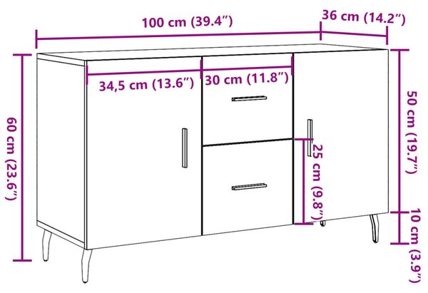 Vidéki Tálalószekrény - Fa - 100x36x60 cm