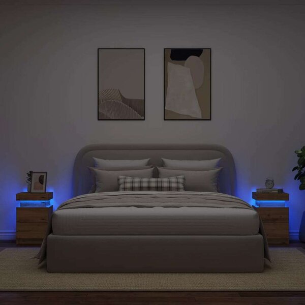 VidaXL 2 db kézműves tölgy szerelt fa LED-es éjjeliszekrény 35x39x55cm