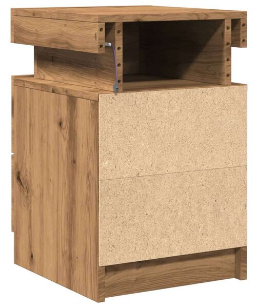 VidaXL 2 db kézműves tölgy szerelt fa LED-es éjjeliszekrény 35x39x55cm