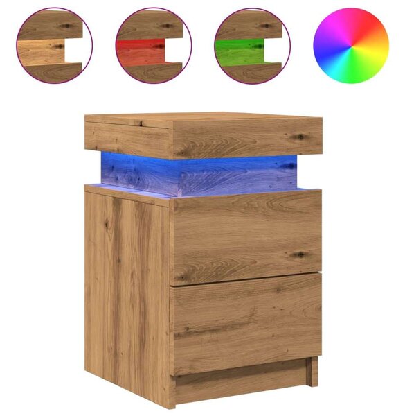 VidaXL 2 db kézműves tölgy szerelt fa LED-es éjjeliszekrény 35x39x55cm