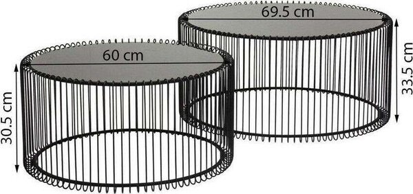 KARE Wire Dohányzóasztal Szett - Fekete - 2 db
