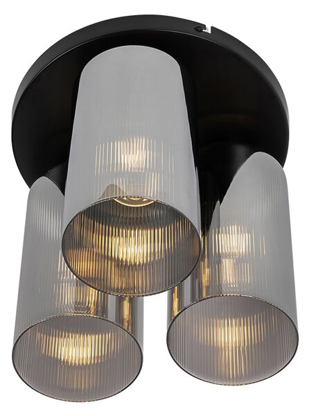Art Deco mennyezeti lámpa fekete füstüveggel 3-lámpás - Laura