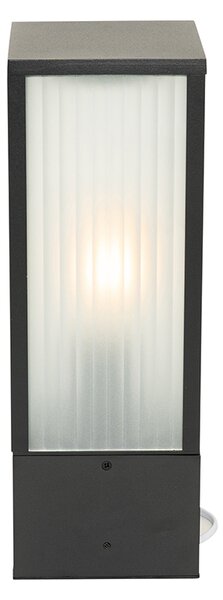 Okos kültéri állólámpa fekete, bordázott üveggel 40 cm, WiFi A60-nal - Charlois