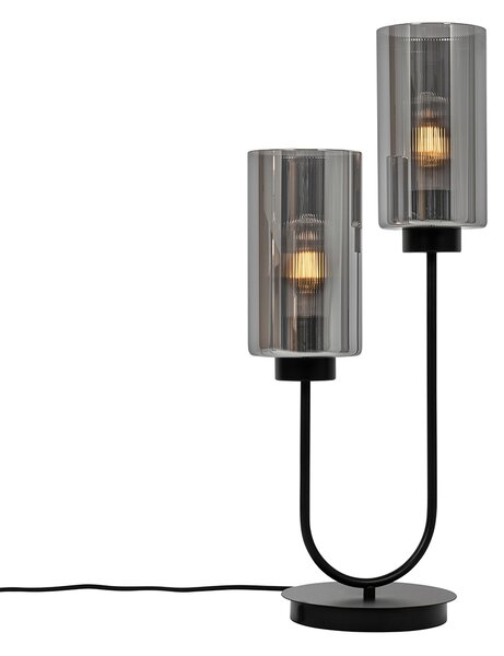 Art Deco asztali lámpa fekete füstüveggel 2-lámpás - Laura