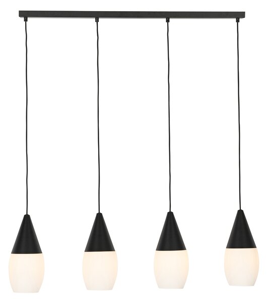 Modern fekete lógólámpa opál üveggel 4-lámpás - Drop