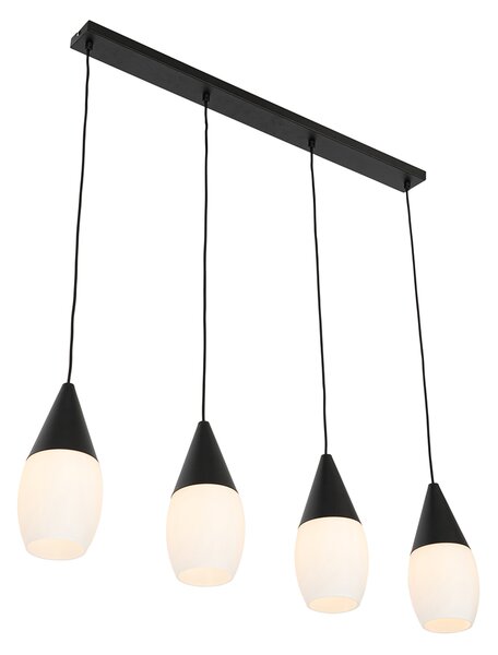 Modern fekete lógólámpa opál üveggel 4-lámpás - Drop