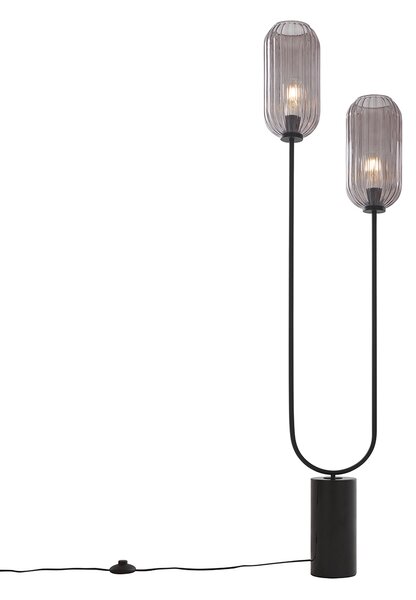Art Deco állólámpa fekete füstüveggel 2-lámpás - Rid
