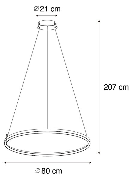 Függőlámpa fekete 80 cm beépített LED-del, 3 fokozatban szabályozható - Girello