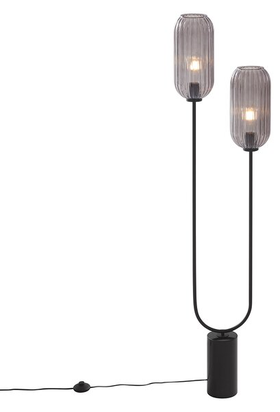 Art Deco állólámpa fekete füstüveggel 2-lámpás - Rid