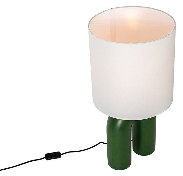 Design asztali lámpa zöld fehér vászonbúrával - Lotti