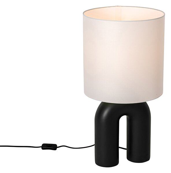 Design asztali lámpa fekete fehér vászon búrával - Lotti