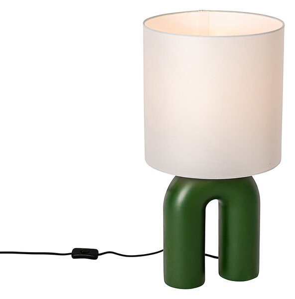 Design asztali lámpa zöld fehér vászonbúrával - Lotti