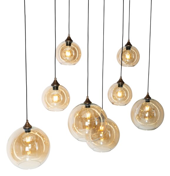 Art Deco függőlámpa sötét bronz színű borostyán üveggel ovális 8-lámpás - Sandra