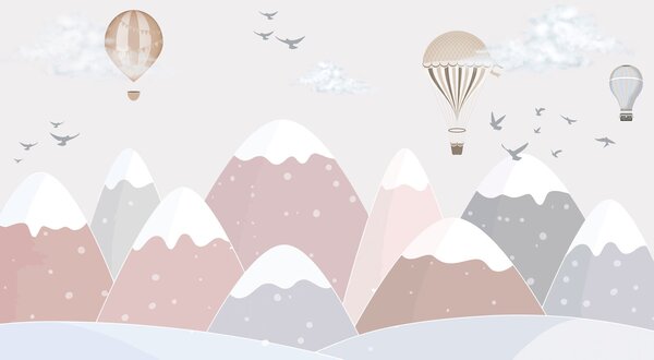 Fotótapéta Hőlégballon repül a hegyek felett, Gyerekszoba fotótapéta, Népszerű fotótapéta, u95232 - Tapeko.hu