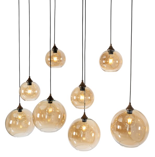 Art Deco függőlámpa sötét bronz színű borostyán üveggel ovális 8-lámpás - Sandra