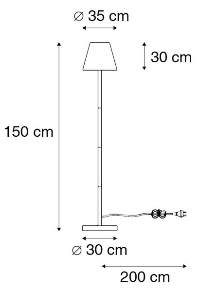 Okos állólámpa fekete, fehér lámpabúrával 35 cm IP65 WiFi-vel A60 - Virginia