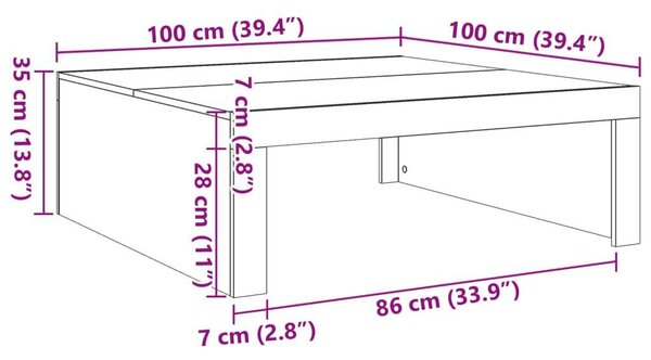 VidaXL Tölgyfa Dohányzóasztal - 100x100x35 cm