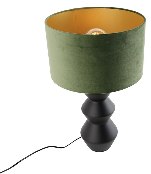 Design asztali lámpa fekete bársony búra zölddel és arannyal 35 cm - Alisia