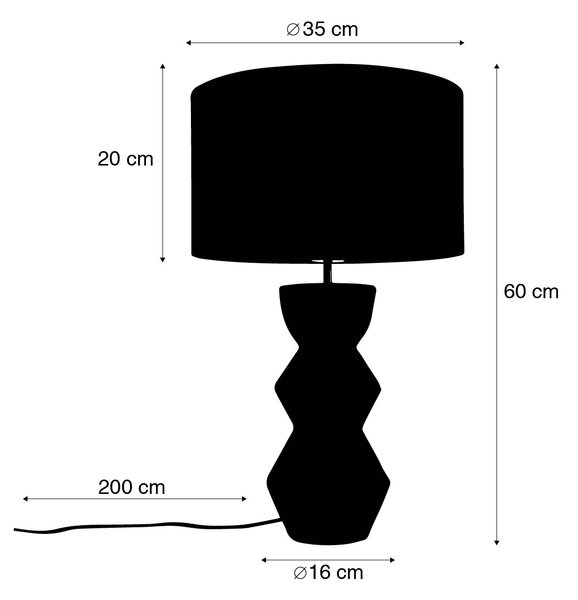 Design asztali lámpa fekete bársony árnyékolóval fekete arannyal 35 cm - Alisia