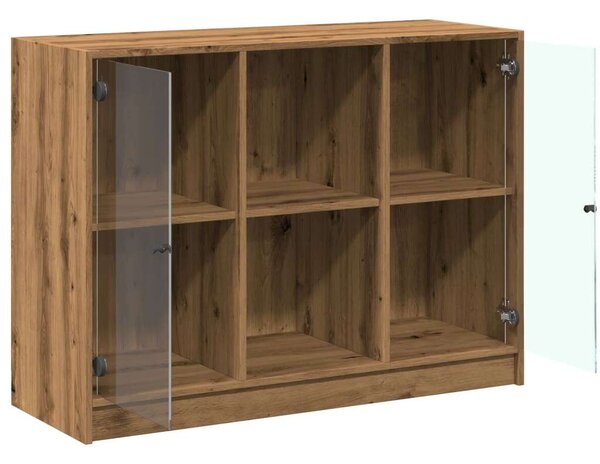 VidaXL Tölgyfa Tálalószekrény Üvegajtókkal - 102cm