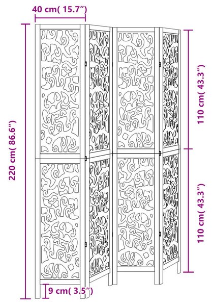 VidaXL Paraván - 4 Paneles - Fekete - 140x220 cm