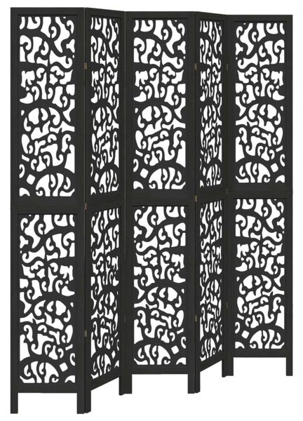 5 Paneles Fekete Tömörfa Paraván - 175x220 cm