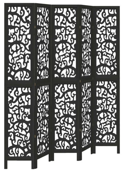 5 Paneles Fekete Tömörfa Paraván - 175x220 cm