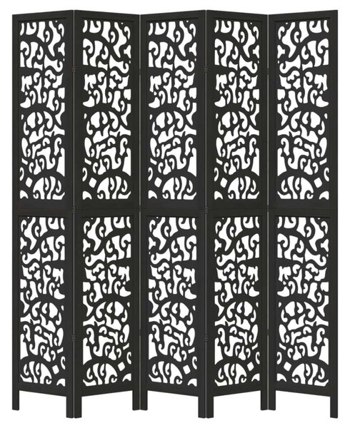 5 Paneles Fekete Tömörfa Paraván - 175x220 cm