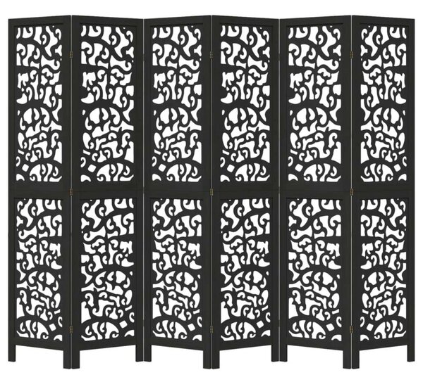 VidaXL 6 Paneles Fekete Tömörfa Paraván - 210x180 cm
