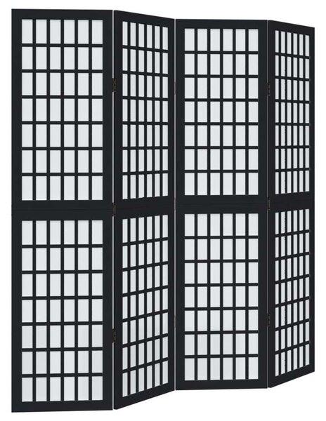 4 Paneles Fekete Tömörfa Térelválasztó - 140x160 cm