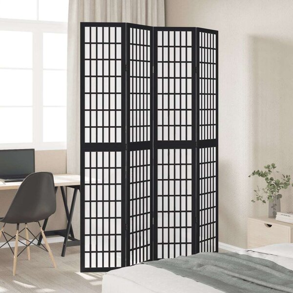 VidaXL 4 Paneles Térelválasztó - Fekete Tömörfa - 140x220cm