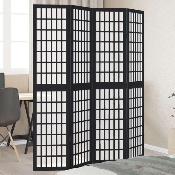 VidaXL 4 Paneles Térelválasztó - Fekete Tömörfa - 140x180cm