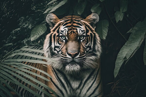 Fotótapéta Tigris a dzsungel lombjai között, Modern fotótapéta, Modern fotótapéta, u95619 - Muralas.hu