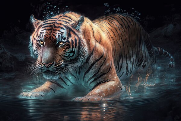 Fotótapéta A tigris csendben kóborol a vízben, Modern fotótapéta, Modern fotótapéta, u95622 - Muralas.hu