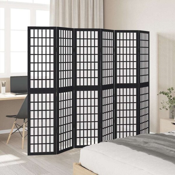 VidaXL 6 Paneles Fekete Tömörfa Térelválasztó - 210x180 cm