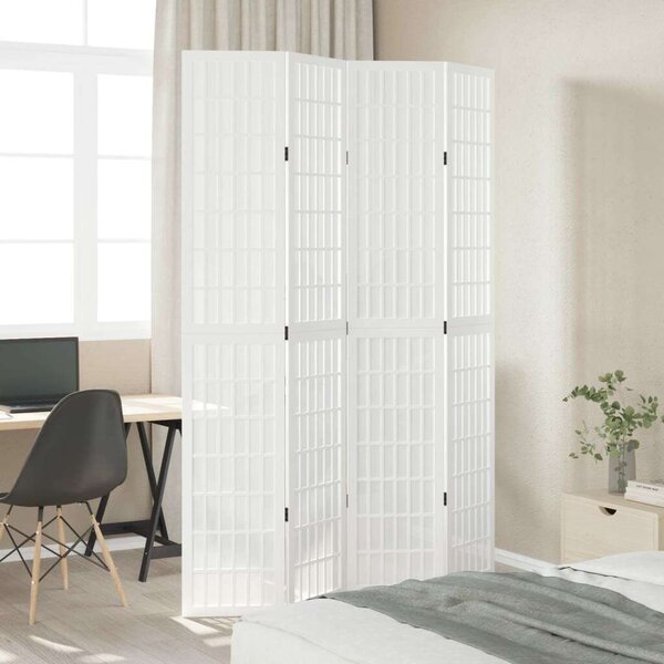 4 Paneles Fehér Tömörfa Térelválasztó - 140x220 cm