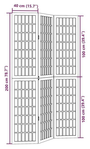 VidaXL 3 Paneles Fehér Tömörfa Térelválasztó - 105-110 x 200 cm