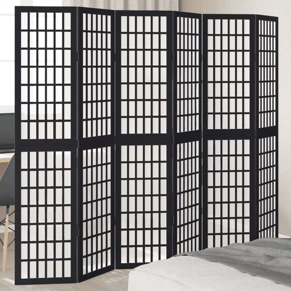 VidaXL 6 Paneles Fekete Tömörfa Térelválasztó - 210x180 cm