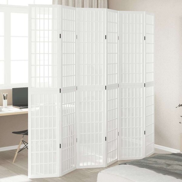 VidaXL 6 Paneles Fehér Tömörfa Térelválasztó - 210x220cm