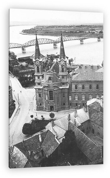 FORTEPAN: Esztergom, Loyolai Szent Ignác templom, háttérben a Mária Valéria híd (1940) (vászonkép)