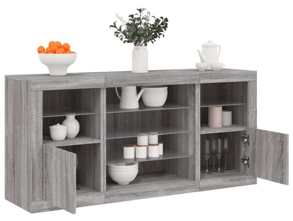VidaXL LED-es Tálalószekrény - Szürke Sonoma - 142,5cm